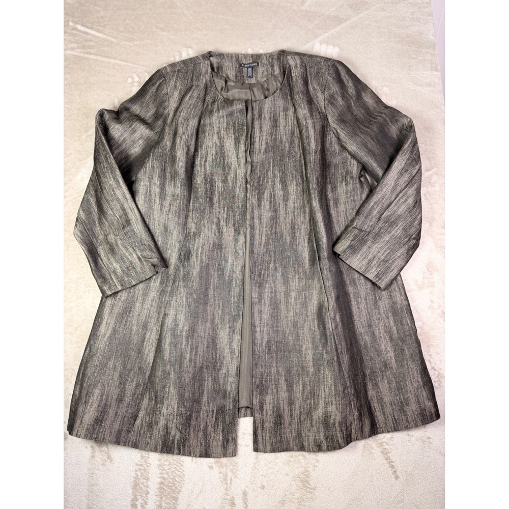Eileen Fisher Open Front Long Jacket Size XL Linen Silk Cotton Mirage Grey‎ - Picture 3 of 11